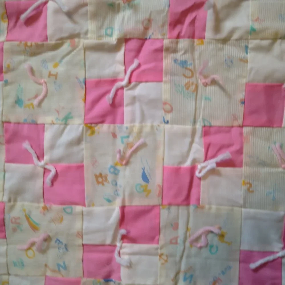 HANDMADE BABY PATCHWORK QUILT 37 X 44 INCHES MULTICOLORED BLOCKS